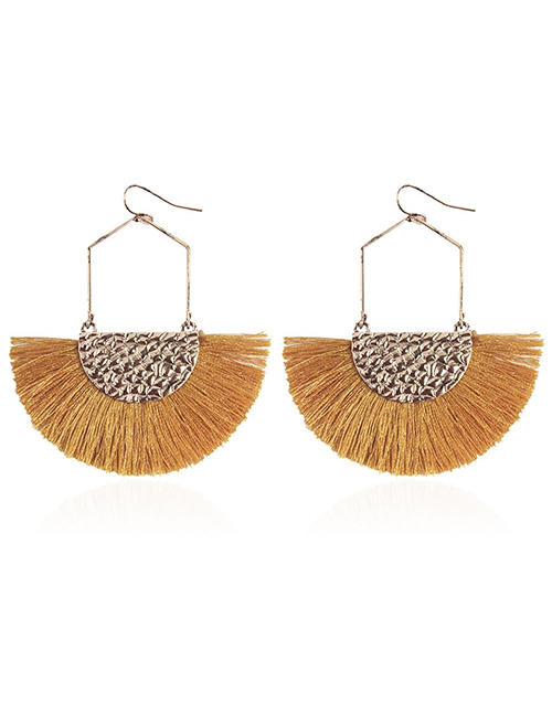 Fashion Khaki Semicircle Shape Decorated Tassel Earrings