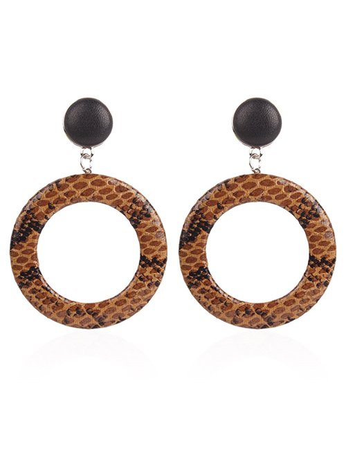 Fashion Brown Snakeskin Pattern Decorated Round Earrings