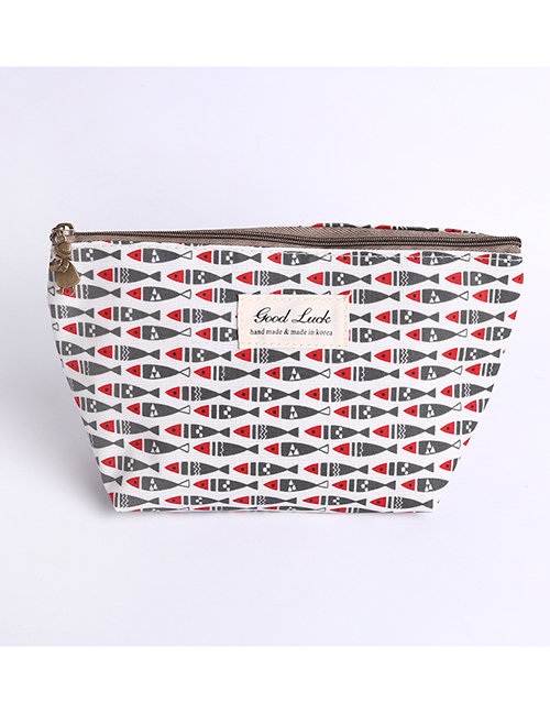Fashion White+red Fish Pattern Decorated Storage Bag
