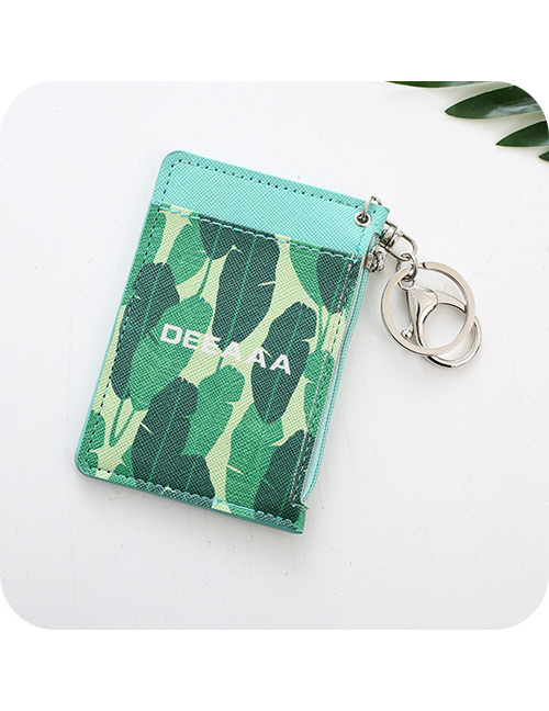 Fashion Green Leaf Pattern Decorated Card Holder