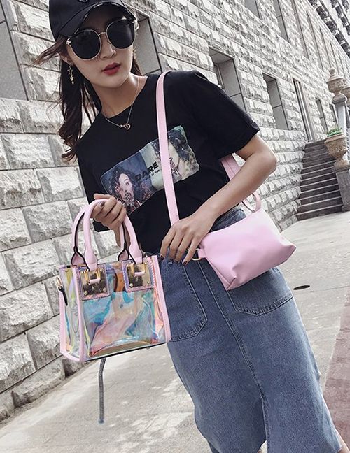 Fashion Pink Pure Color Decorated Shoulder Bag (2 Pcs)