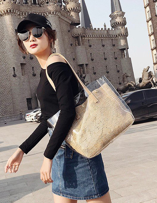 Fashion Khaki Grid Pattern Decorated Shoulder Bag