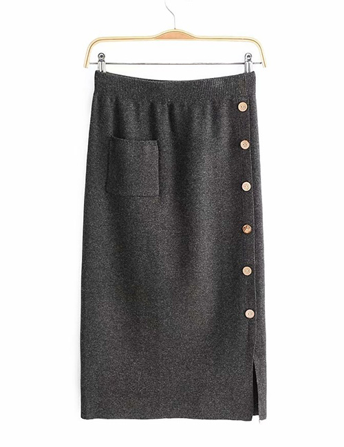 Fashion Dark Gray Button Decorated Pure Color Skirt