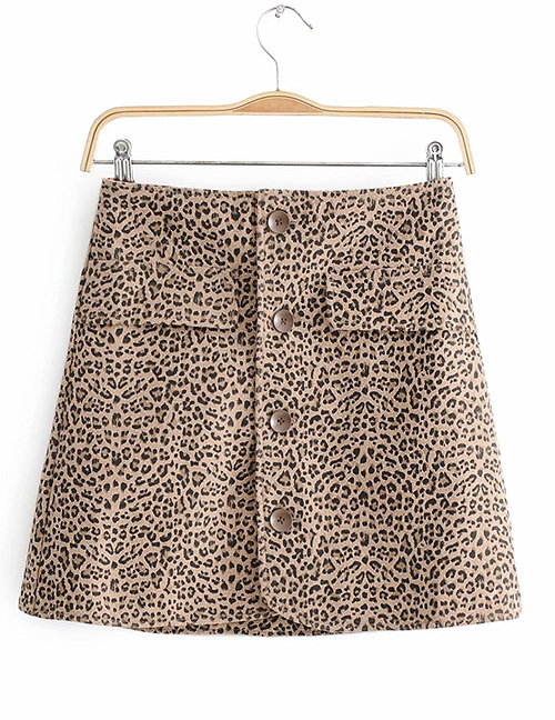 Fashion Khaki Leopard Pattern Decorated Skirt