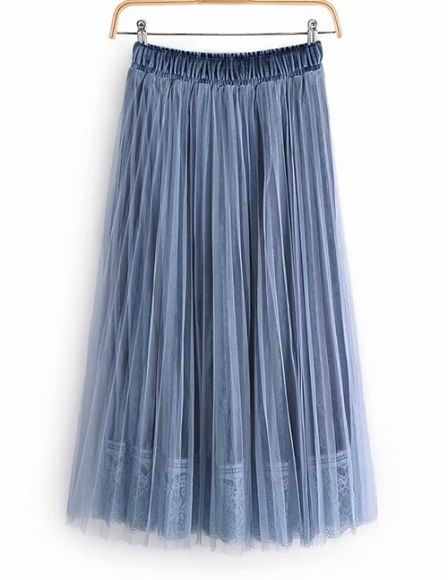 Fashion Blue Pure Color Decorated Skirt