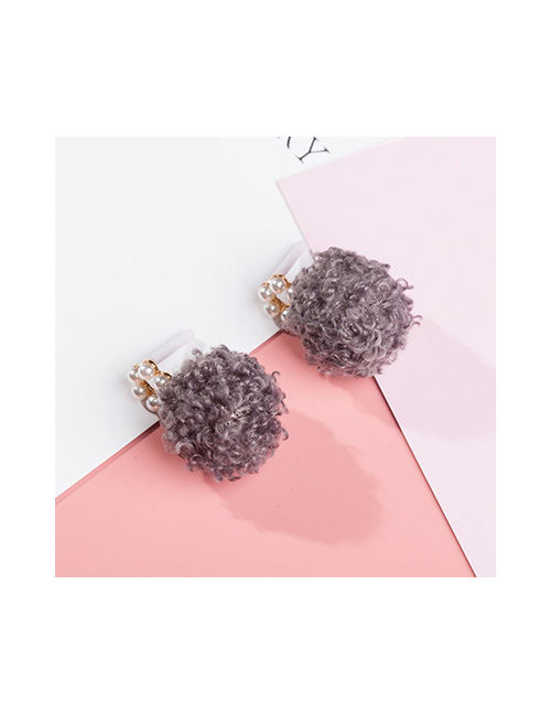 Elegant Gray Fuzzy Ball Decorated Pure Color Earrings