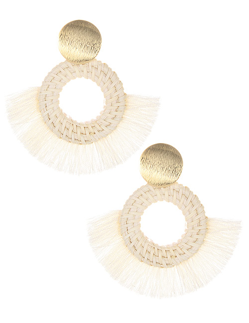 Fashion Beige Round Shape Decorated Tassel Earrings