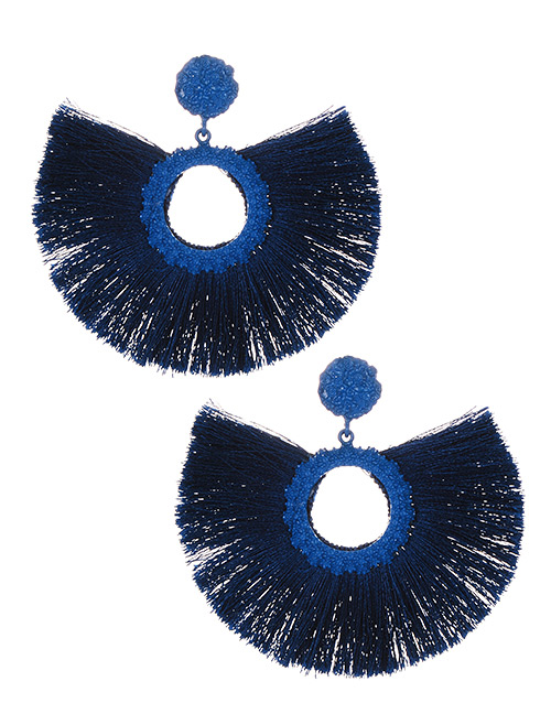Fashion Blue Round Shape Decorated Tassel Earrings