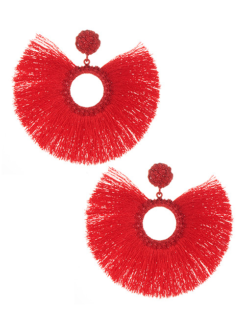 Fashion Red Round Shape Decorated Tassel Earrings