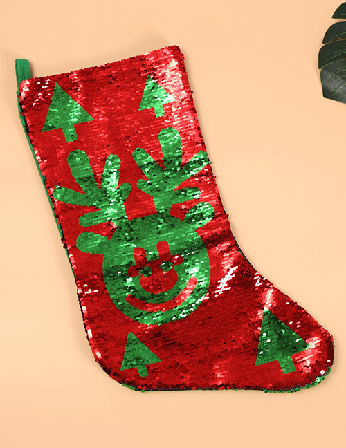 Fashion Red+green Deer Pattern Decorated Christmas Sock