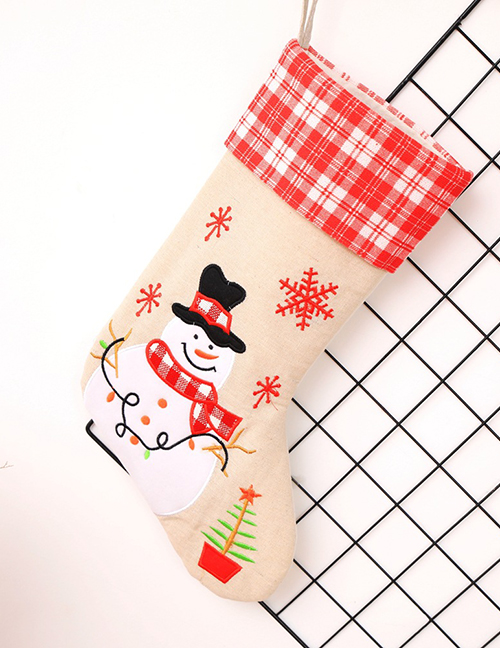 Fashion Red+beige Snowman Pattern Decorated Christmas Sock