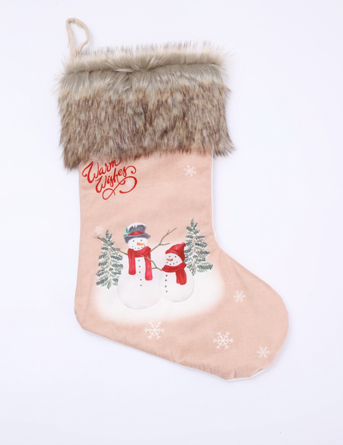 Fashion Light Pink Snowman Pattern Decorated Christmas Sock