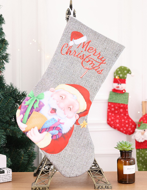 Fashion Gray Santa Claus Pattern Decorated Christmas Sock
