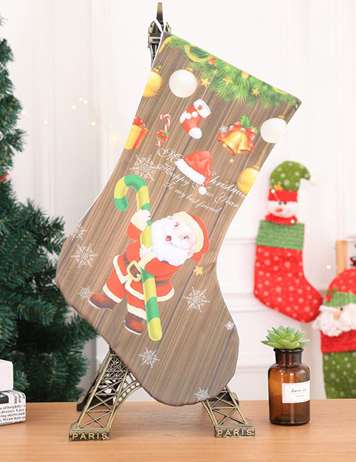 Fashion Brown Santa Claus Pattern Decorated Christmas Sock