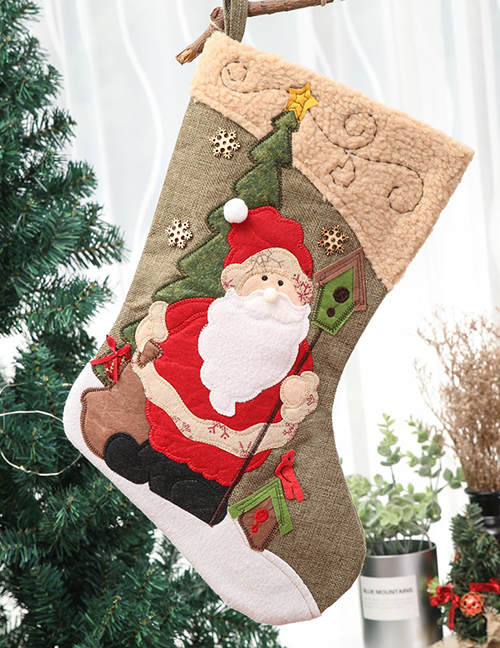 Fashion Khaki Santa Claus Pattern Decorated Christmas Sock
