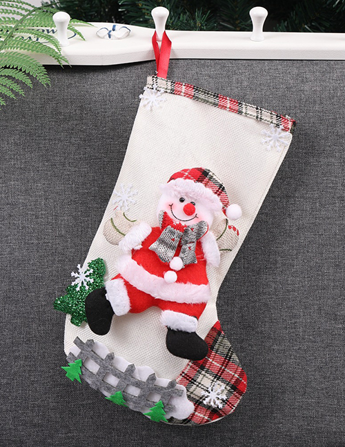 Fashion White Santa Claus Pattern Decorated Christmas Sock