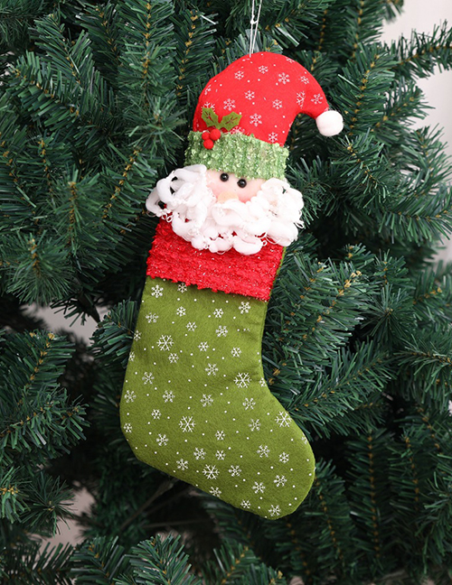 Fashion Green Santa Claus Pattern Decorated Christmas Sock