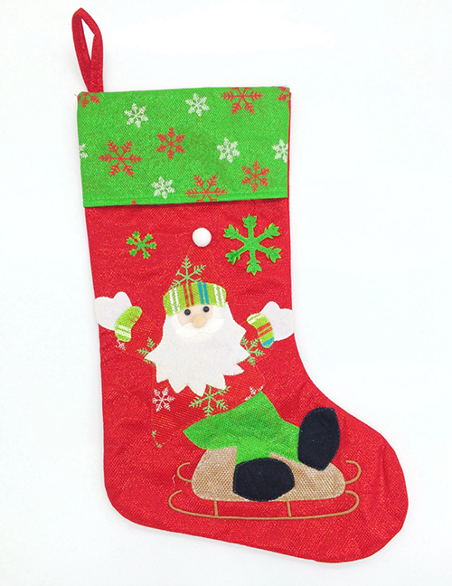 Fashion Red+green Santa Claus Pattern Decorated Christmas Sock