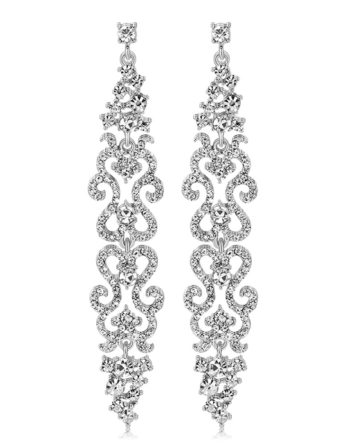 Fashion Silver Color Hollow Out Design Full Diamond Earrings