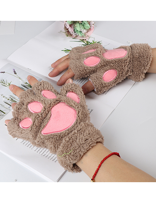 Fashion Khaki Bear Paw Shape Design Gloves