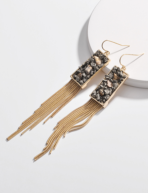 Fashion Gold Color Square Shape Decorated Tassel Earrings