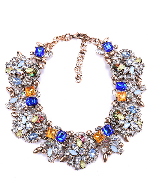 Fashion Sapphire Blue Full Diamond Decorated Necklace