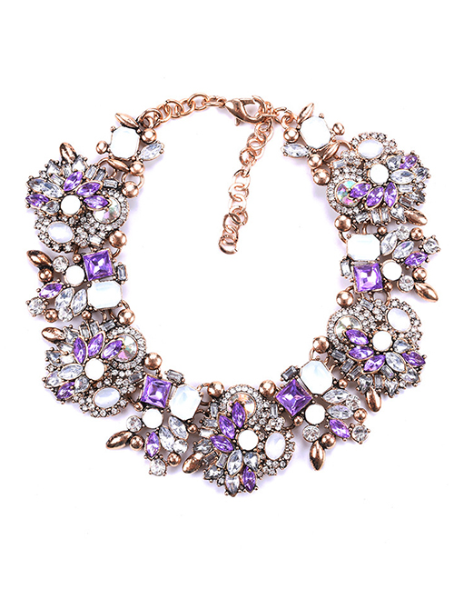 Fashion Purple Full Diamond Decorated Necklace