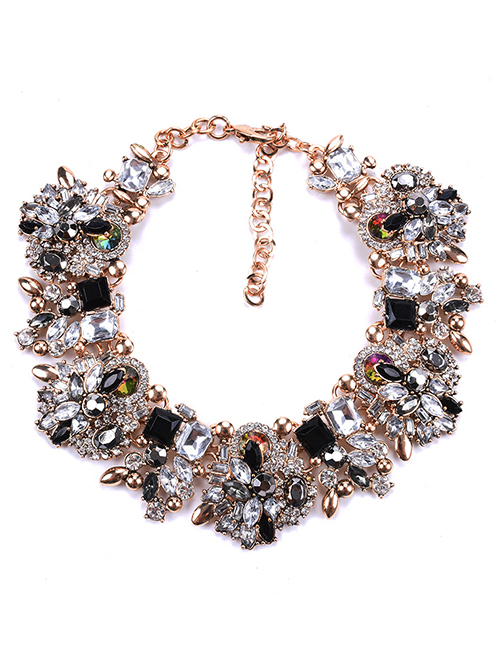 Fashion Black Full Diamond Decorated Necklace