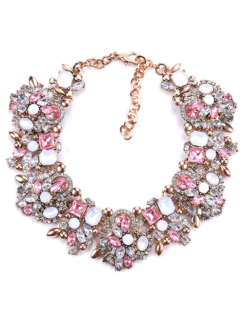 Fashion Pink Full Diamond Decorated Necklace