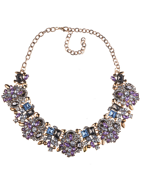 Fashion Dark Purple Full Diamond Decorated Necklace