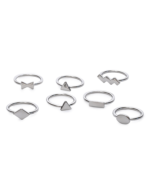 Fashion Silver Color Triangle Shape Decorated Ring (7 Pcs)