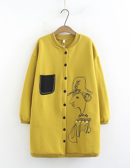 Fashion Yellow Color Matching Decorated Coat