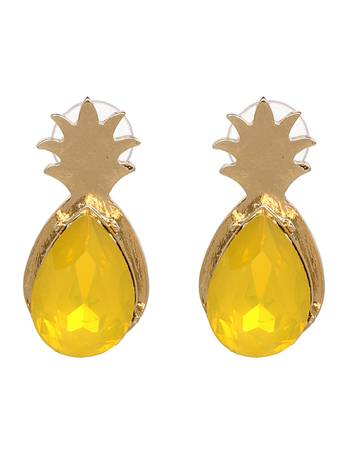 Vintage Yellow Pineapple Shape Decorated Earrings