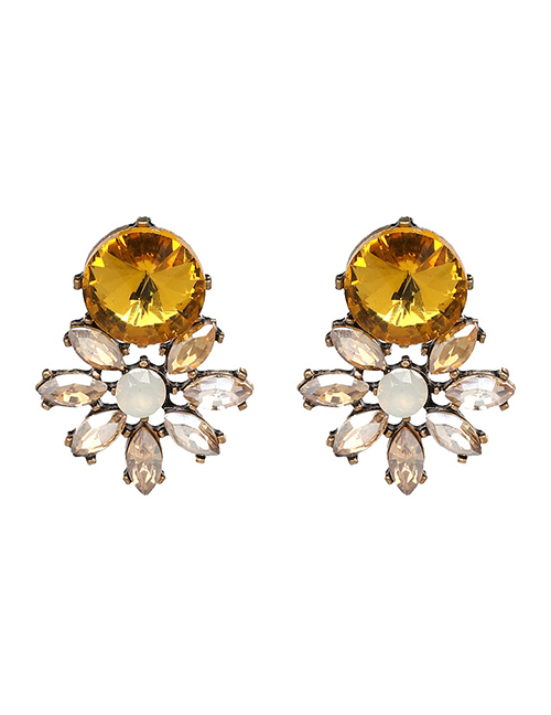 Fashion Brown Diamond Decorated Earrings