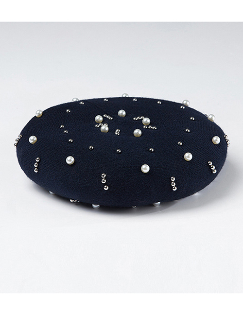 Fashion Navy Bead&pearl Decorated Berets