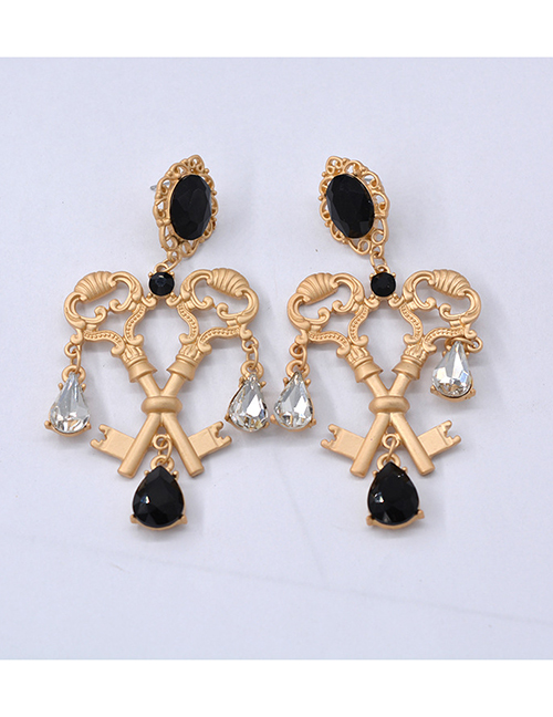 Fashion Black+gold Color Water Drop Shape Decorated Earrings
