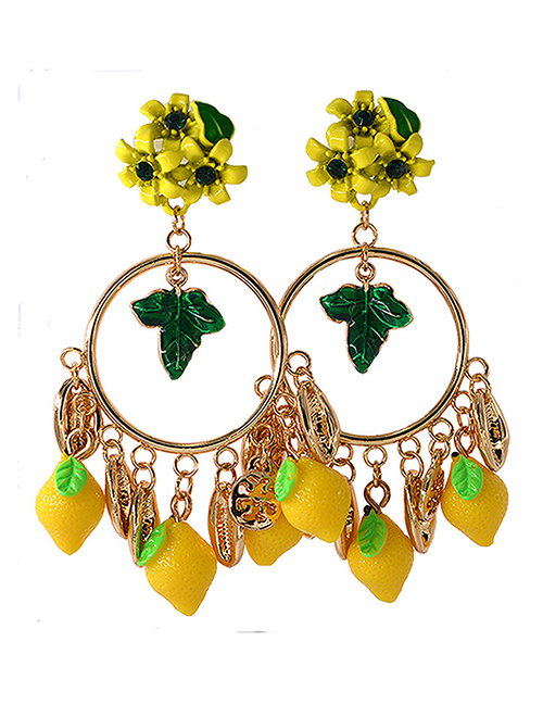 Fashion Gold Color+yellow Feather Decorated Earrings