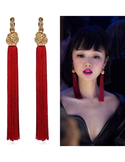 Vintage Red Tassel Decorated Pure Color Earrings
