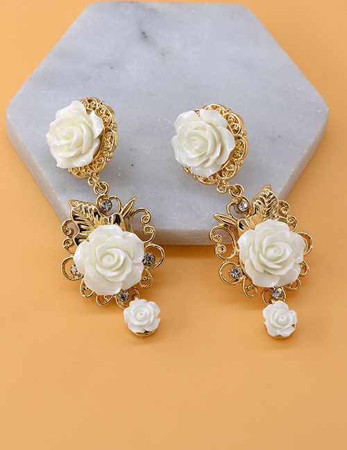 Fashion Gold Color+white Flower Shape Decorated Earrings