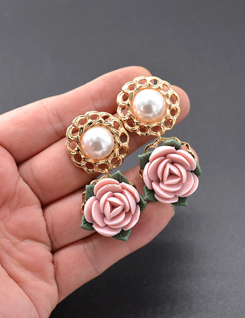 Fashion Pink+gold Color Flower Shape Decorated Earrings