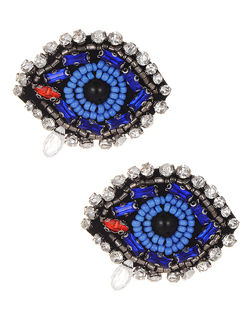 Fashion Sapphire Blue Eye Shape Decorated Earrings