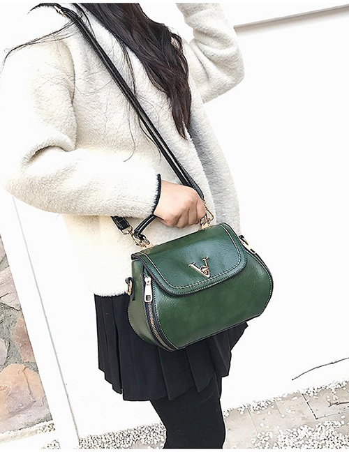 Fashion Green Pure Color Decorated Shoulder Bag