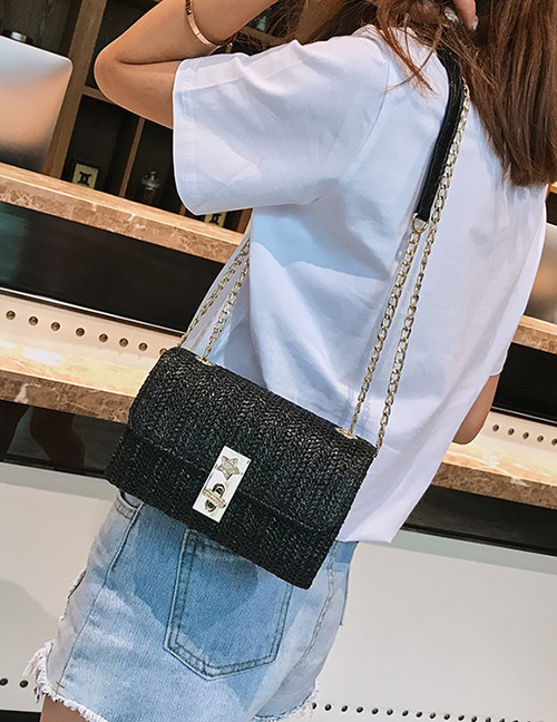 Fashion Black Buckle Shape Decorated Shoulder Bag