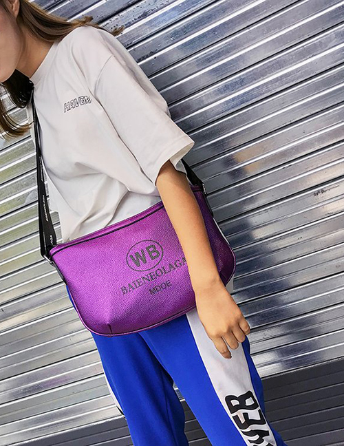 Fashion Purple Letter Pattern Decorated Shoulder Bag