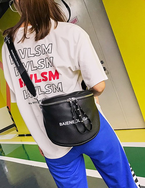 Fashion Black Letter Pattern Decorated Shoulder Bag