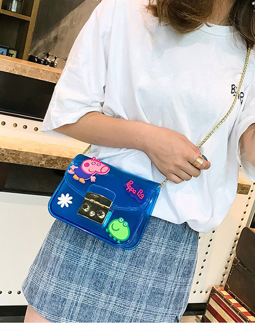 Fashion Blue Pig Shape Decorated Shoulder Bag