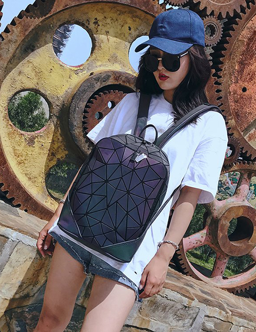Fashion Black Geometric Pattern Decorated Backpack