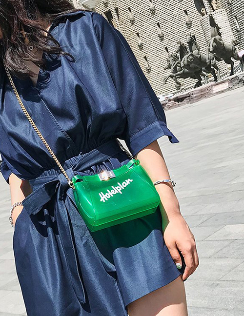 Fashion Green Letter Pattern Decorated Shoulder Bag