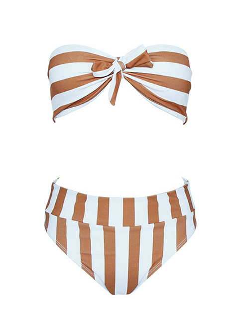 Sexy Khaki Stripe Pattern Decorated Bikini