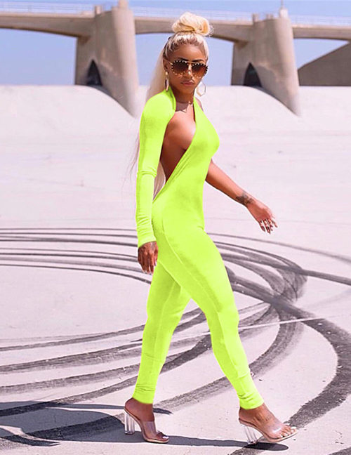 Fashion Light Green Pure Color Decorated Jumpsuit